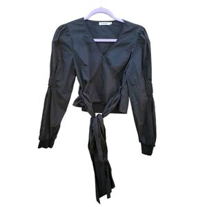 Stelen Black Cotton Cropped Puff Long Sleeve Long Wrap Belt Small NWOT‎